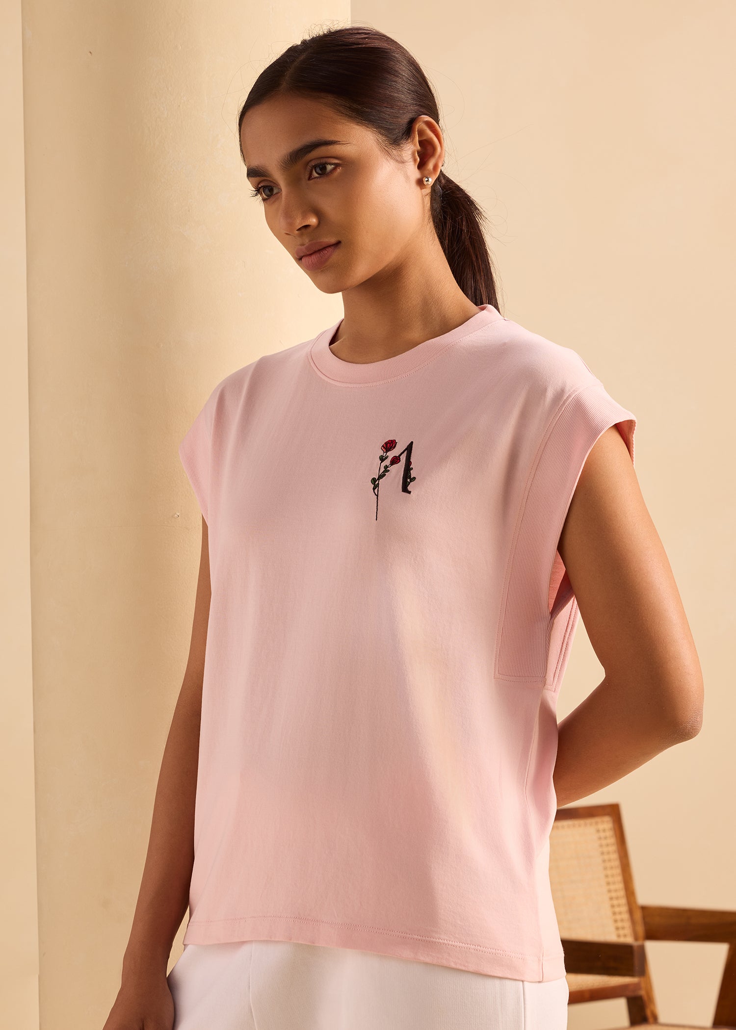 Embroidered Boxy Muscle Tee