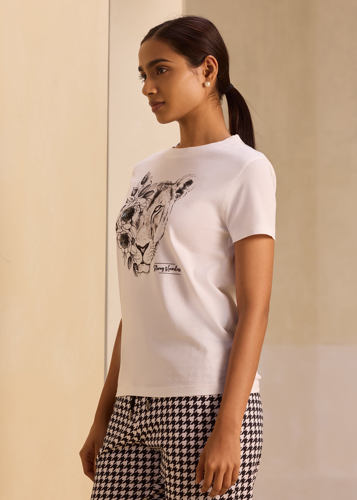 Embroidered Lioness Graphic Tee