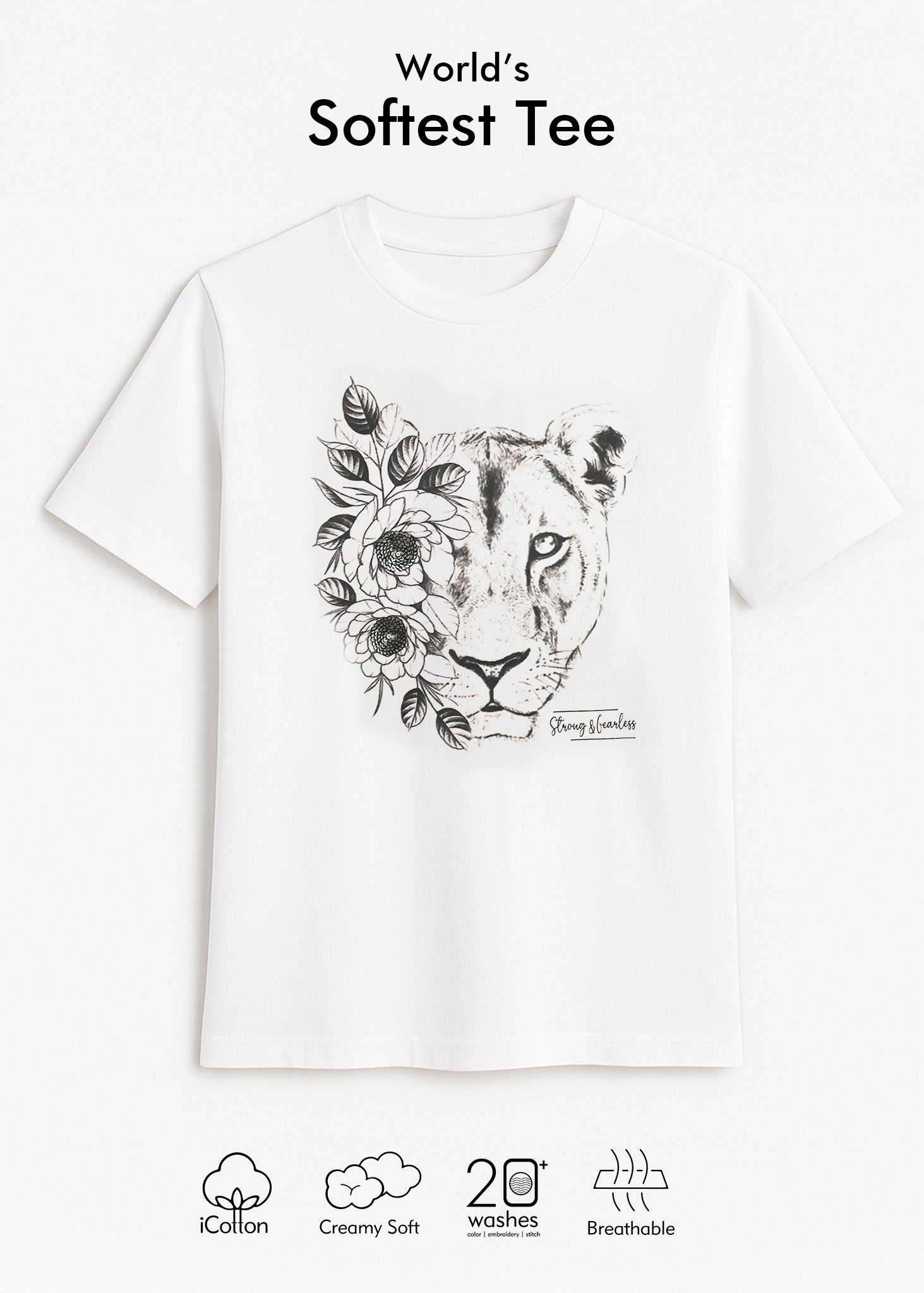 Embroidered Lioness Graphic Tee