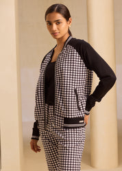 Raglan Sleeve Houndstooth Zipper Jackets