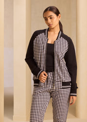 Raglan Sleeve Houndstooth Zipper Jackets